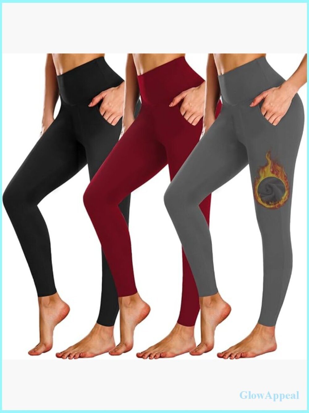 Fleece Lined Leggings with Pockets High Waisted Winter Yoga Pants